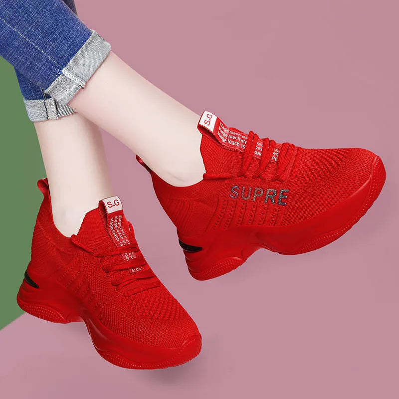 Small Chrysanthemum Pattern Sneakers Summer Autumn Low Heel Ladies Casual Wedges Platform Shoes Female Thick Bottom Trainers